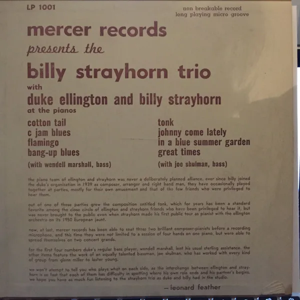 Mercer Records Presents The Billy Strayhorn Trio