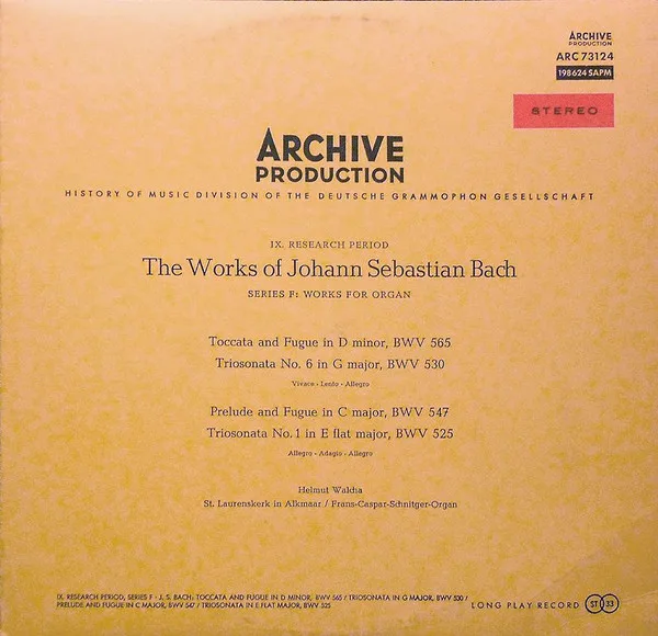 Toccata And Fugue In D Minor, BWV 565 / Triosonata No. 6 In G Major, BWV 530 / Prelude And Fugue In C Major, BWV 547 / Triosonata No. 1 In E Flat Major, BWV 525