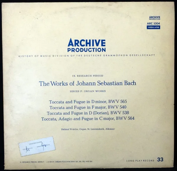 Organ Works: BWV 565, 540, 538, 564