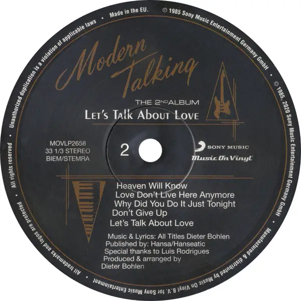 Modern Talking – Let's Talk About Love – The 2nd Album (Limited, Numbered Edition, Reissue, Stereo, 180 grams, Translucent Blue Vinyl) - фото №5