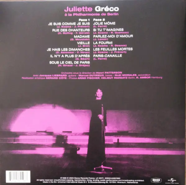 Juliette Greco – A La Philharmonie De Berlin (LP, Album, Vinyl) - фото №2