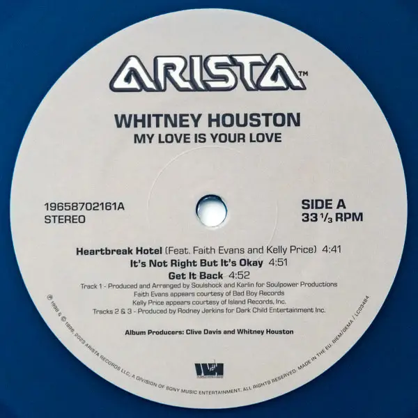 Whitney Houston - My Love Is Your Love (2 платівки, Напівпрозорий, Синій, Альбом, Перевидання, Спеціальне видання) - фото №3