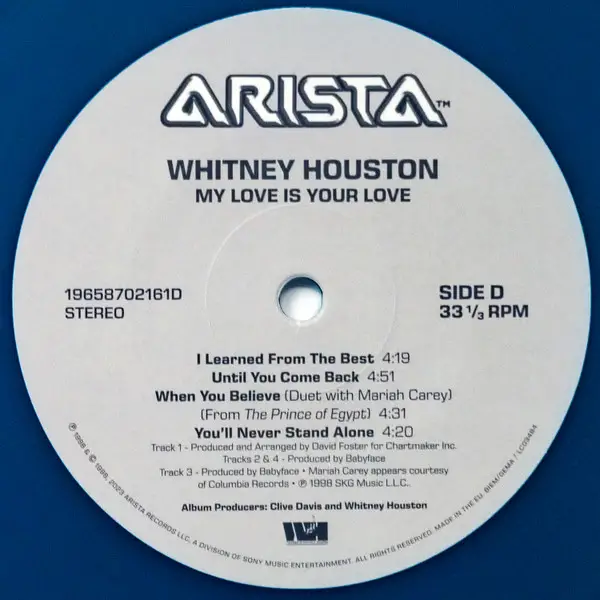 Whitney Houston - My Love Is Your Love (2 платівки, Напівпрозорий, Синій, Альбом, Перевидання, Спеціальне видання) - фото №6
