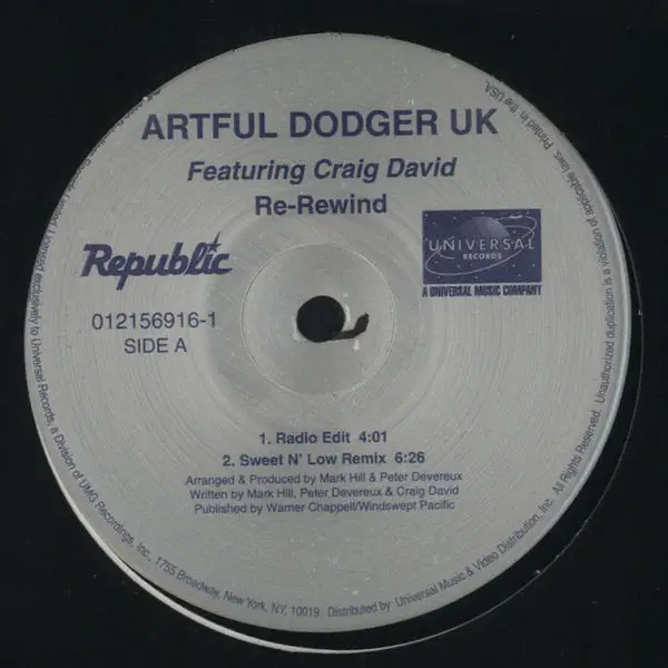 Artful Dodger & Craig David - Re-Rewind (33 ⅓ об/мин)
