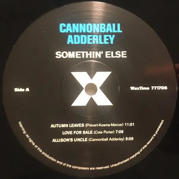 Cannonball Adderley - Somethin' Else (LP, Album, Reissue, Remastered, Stereo) - фото №4