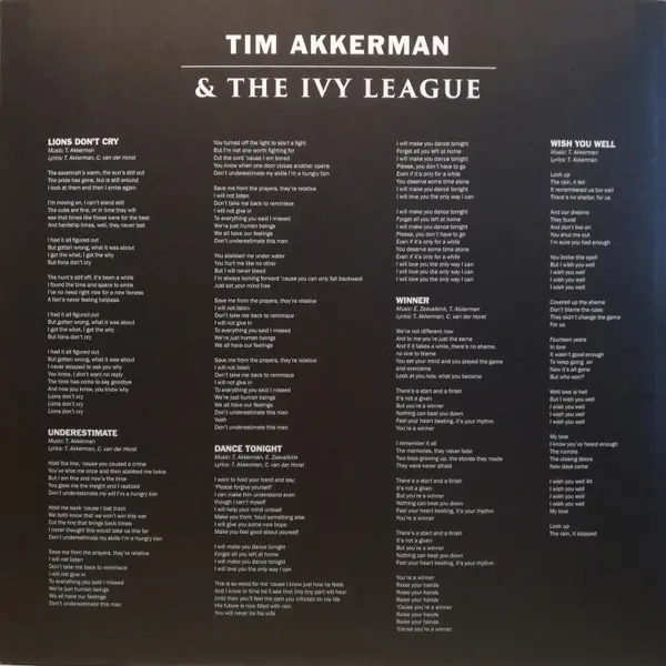 Tim Akkerman & The Ivy League - Lions Don't Cry (Раскладная обложка, Альбом) - фото №5