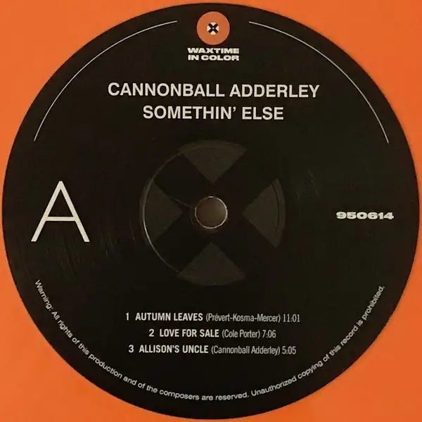 Cannonball Adderley & Miles Davis & Hank Jones & Sam Jones & Art Blakey - Somethin' Else (Orange, 180g, LP, Album, Reissue, Stereo) - фото №5