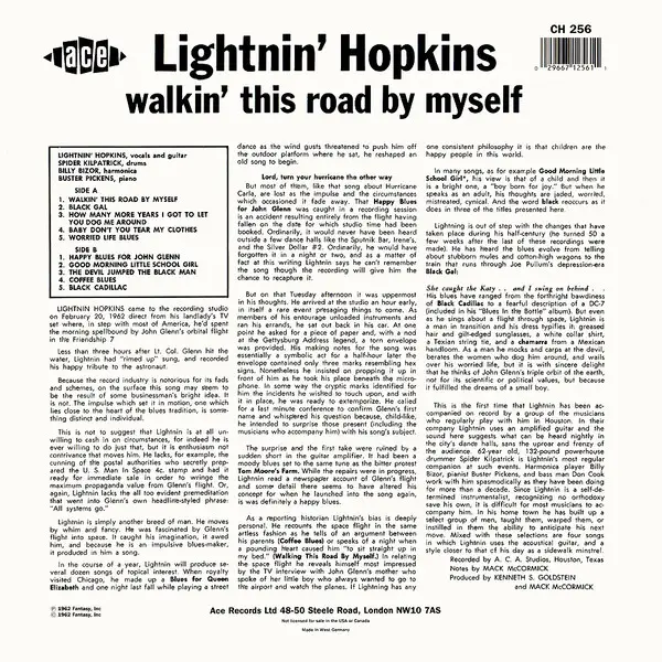 Lightnin' Hopkins - Walkin' This Road By Myself (LP, Album, Reissue) - фото №2