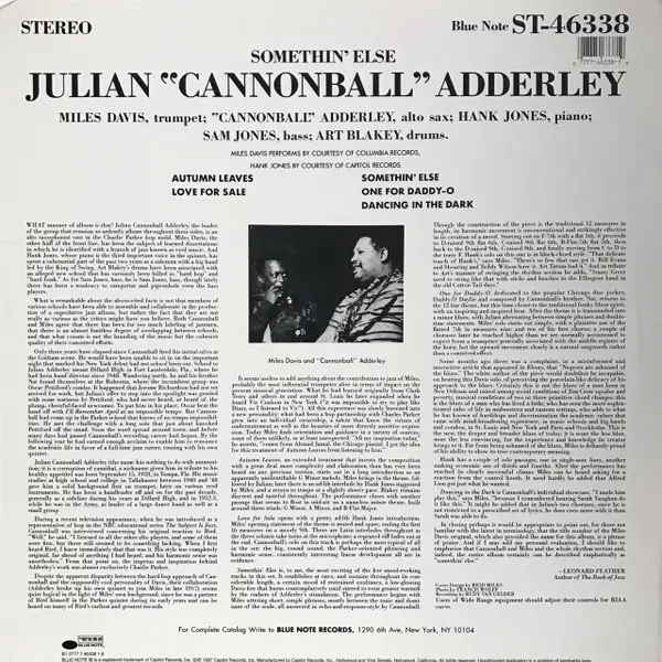 Cannonball Adderley - Somethin' Else (180g, LP, Album, Reissue) - фото №2