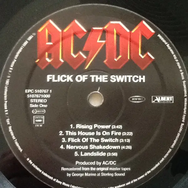 AC/DC - Flick Of The Switch (LP, Album, Reissue, Remastered, Stereo) - фото №3