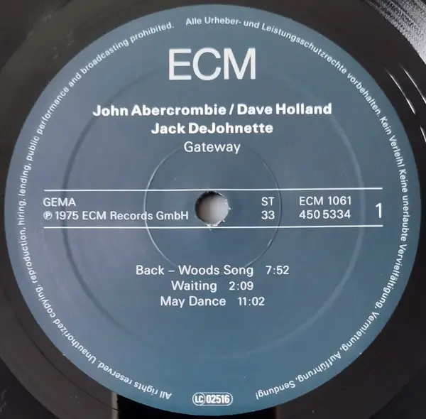 John Abercrombie & Dave Holland & Jack DeJohnette - Gateway (Gatefold, LP, Album, Reissue, Stereo) - фото №3