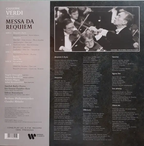 Giuseppe Verdi & Claudio Abbado & Berliner Philharmoniker - Messa da Requiem (2 платівки, 180g, LP, Album) - фото №2