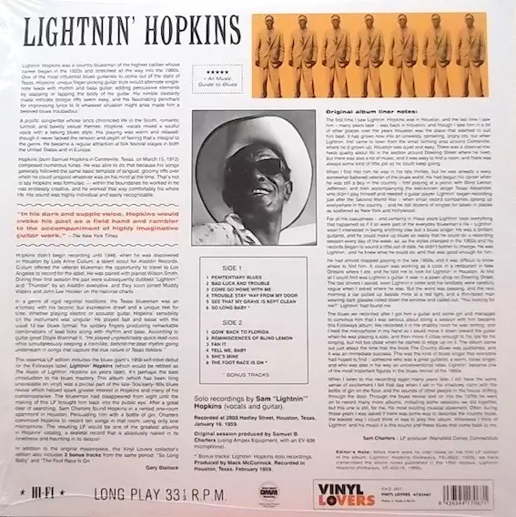 Lightnin' Hopkins - Lightnin' Hopkins (180g, LP, Album, Reissue) - фото №2