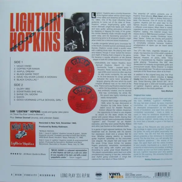 Lightnin' Hopkins - Mojo Hand (LP, Album, Reissue) - фото №3