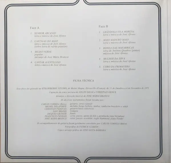 José Afonso - Cantigas Do Maio (Gatefold, LP, Album, Reissue, Stereo) - фото №2