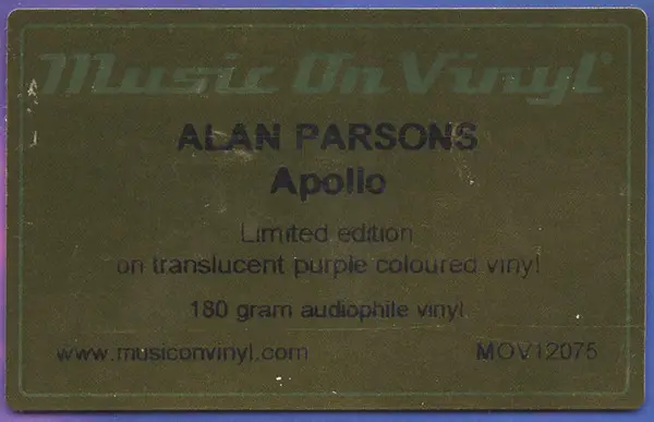 Alan Parsons - Apollo (Remixed By Solar Quest) (Фіолетовий, Напівпрозорий, 180 грам, Лимітоване, Перевидання) - фото №5