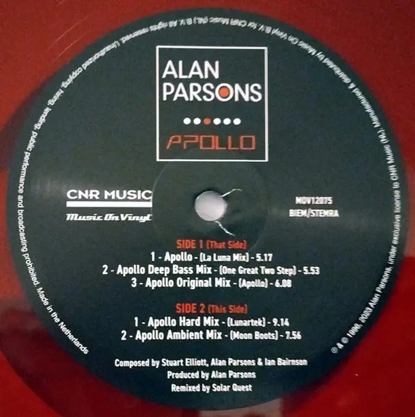 Alan Parsons - Apollo (Remixed By Solar Quest) (Фіолетовий, Напівпрозорий, 180 грам, Лимітоване, Перевидання) - фото №4
