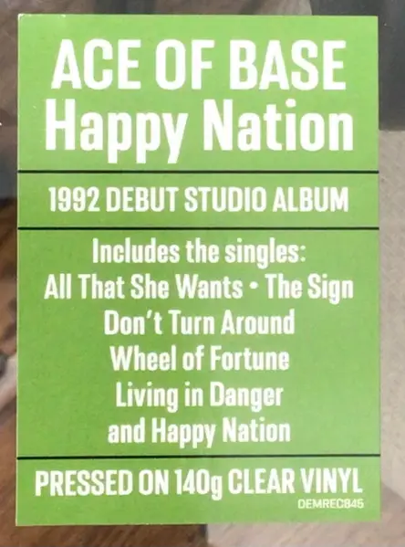 Ace Of Base - Happy Nation (U.S. Version) (Clear, LP, Reissue) - фото №8