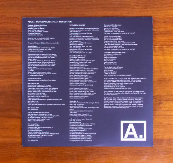 ADULT. - Perception Is/As/Of Deception (Green, Opaque, LP, Album) - фото №5