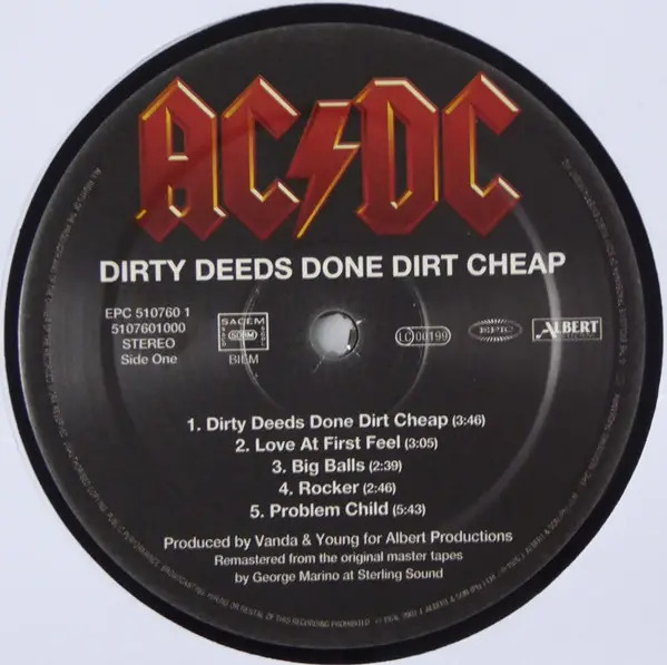 AC/DC - Dirty Deeds Done Dirt Cheap (LP, Album, Reissue, Remastered, Stereo) - фото №3