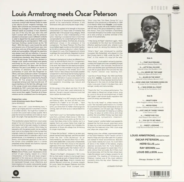 Louis Armstrong & Oscar Peterson - Louis Armstrong Meets Oscar Peterson (Альбом, Переиздание, Ремастеринг, Лимитированое) - фото №2