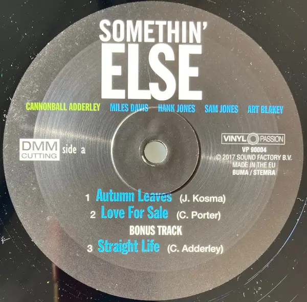 Cannonball Adderley - Somethin' Else (LP, Album, Reissue, Remastered, Stereo) - фото №3