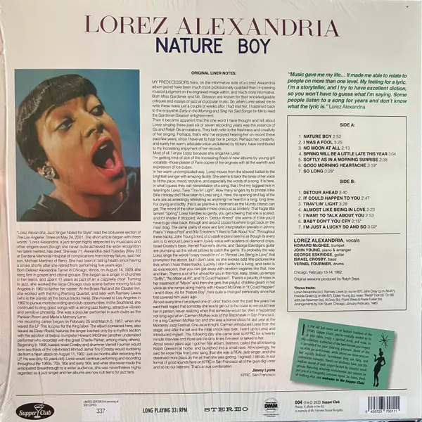 Lorez Alexandria - Nature Boy (Альбом, Лимитированое, Пронумерованный, Переиздание) - фото №2