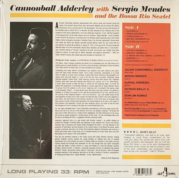 Cannonball Adderley & Sérgio Mendes & Bossa Rio - Cannonball Adderley With Sergio Mendes And The Bossa Rio Sextet (LP, Album, Stereo) - фото №2