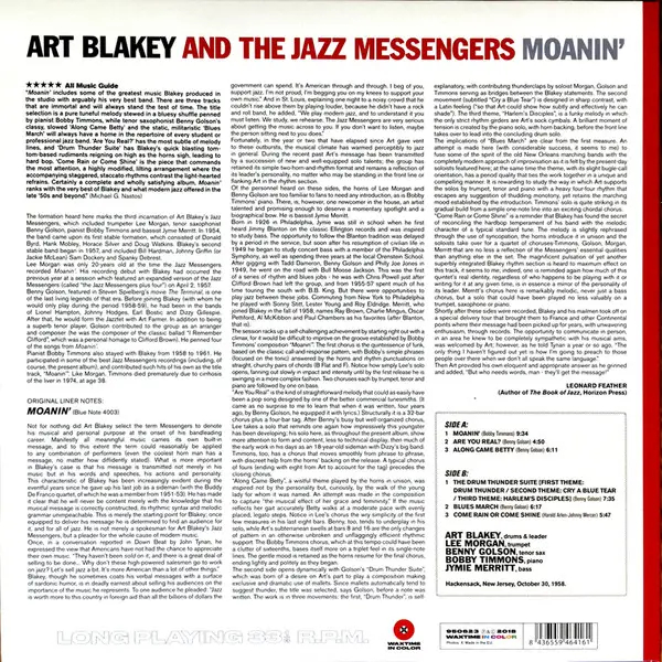 Art Blakey & The Jazz Messengers - Moanin' (Червоний, Напівпрозорий, 180 грам, Альбом, Лимітоване, Перевидання) - фото №3