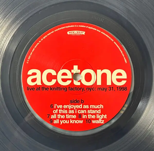 Acetone - I've Enjoyed As Much Of This As I Can Stand: Live At The Knitting Factory, NYC: May 31, 1998 (2 пластинки, Clear, LP) - фото №6
