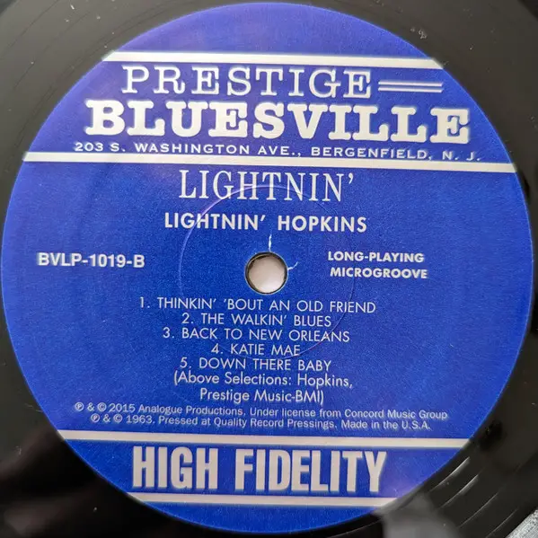 Lightnin' Hopkins - Lightnin' (The Blues Of Lightnin' Hopkins)  (200g, LP, Album, Reissue, Repress, Stereo) - фото №4