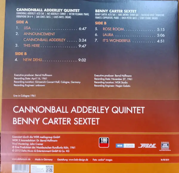The Cannonball Adderley Quintet & The Benny Carter Sextet - Live In Cologne 1961 (LP, Album, Remastered, Mono) - фото №5