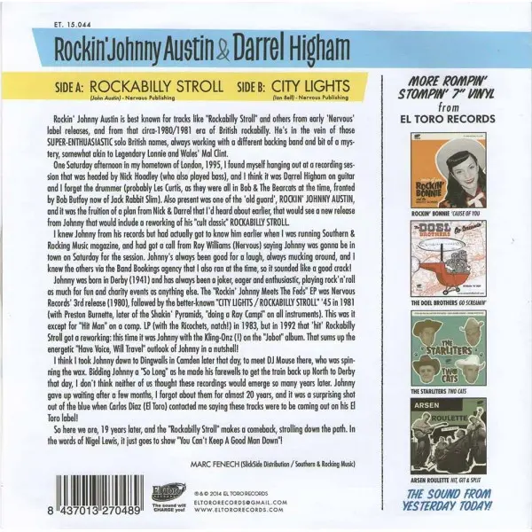 Rockin' Johnny Austin & Darrel Higham - Rockabilly Stroll / City Lights (45 об/мин, Сингл) - фото №2