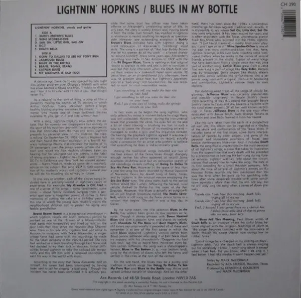 Lightnin' Hopkins - Blues In My Bottle (LP, Album, Reissue) - фото №2