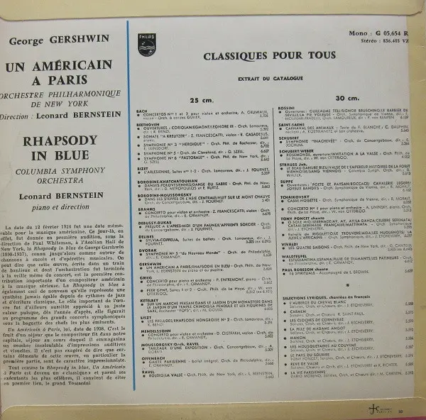 George Gershwin & New York Philharmonic & Columbia Symphony Orchestra & Leonard Bernstein - Rhapsody In Blue / Un Américain A Paris (LP, Reissue, Repress, Mono) - фото №2