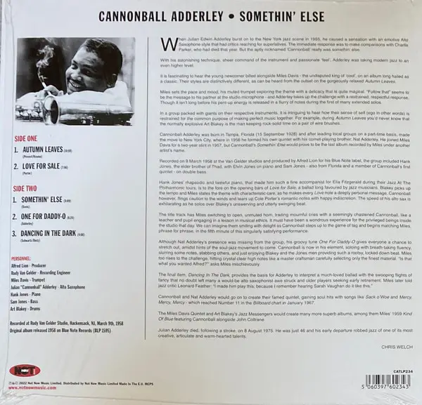 Cannonball Adderley - Somethin' Else (LP, Album, Reissue) - фото №2