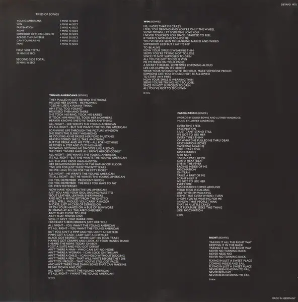 David Bowie - Young Americans (LP, Album, Reissue, Remastered, Stereo) - фото №5