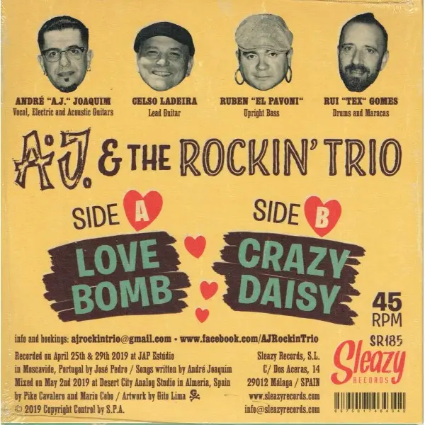 A.J. & The Rockin' Trio - Love Bomb (45 об/мин, Сингл) - фото №2