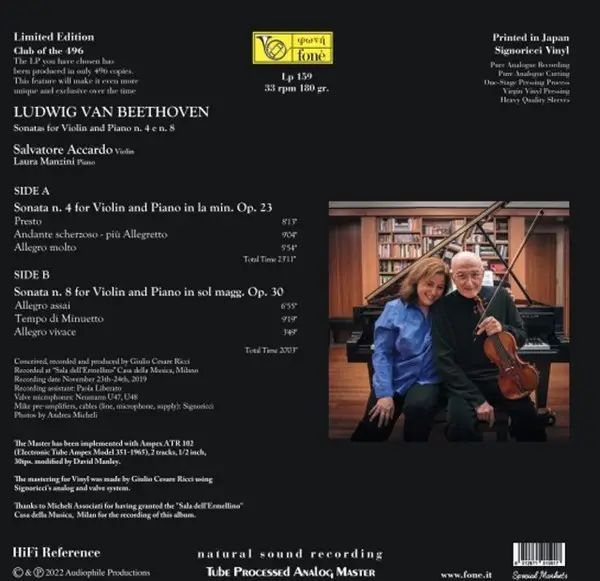Ludwig van Beethoven & Salvatore Accardo & Laura Manzini - Sonatas For Violin And Piano No.4 & 8 (180gr, Vinyl, Transparent, LP, Album, Stereo) - фото №2