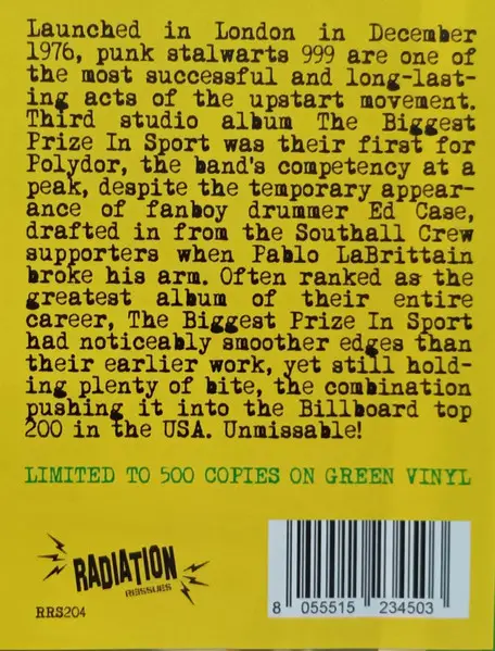 999 - The Biggest Prize In Sport (Green, LP, Album, Reissue) - фото №5