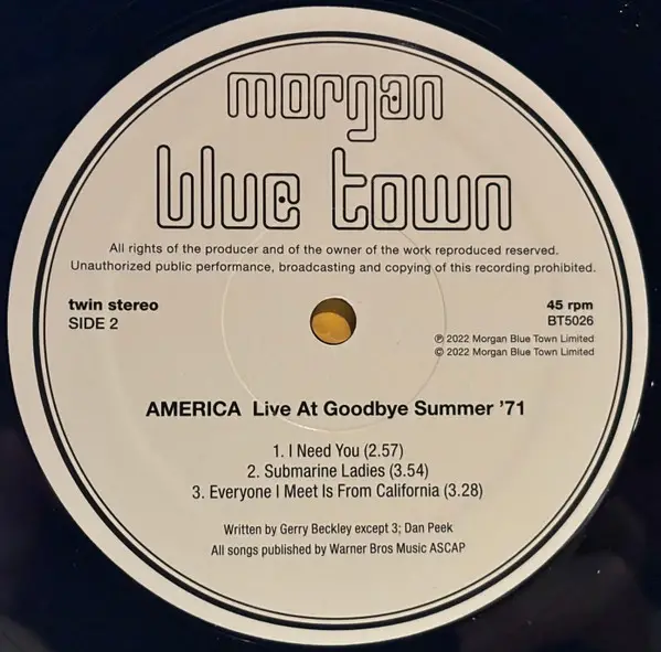 America - Live At Goodbye Summer Festival ‘71 (45 об/мин) - фото №5