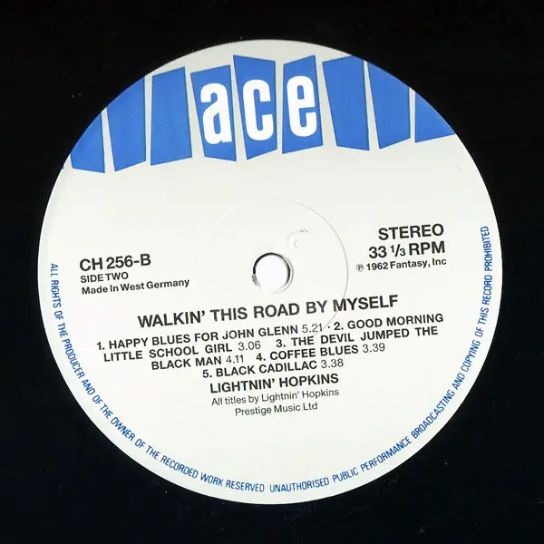 Lightnin' Hopkins - Walkin' This Road By Myself (LP, Album, Reissue) - фото №4