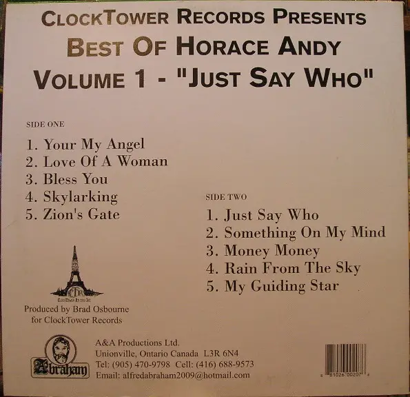 Horace Andy - Best Of Horace Andy Volume 1 - Just Say Who (Сборник, Дополнительная печать) - фото №2