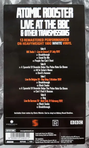 Atomic Rooster - Live At The BBC & Other Transmissions (2 платівки, 180 грам, Білий, Альбом, Збірник, Ремастеринг, Спеціальне видання) - фото №11