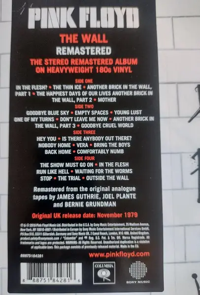 Pink Floyd - The Wall (2 пластинки, 180 грамм, Раскладная обложка, Альбом, Переиздание, Ремастеринг, Дополнительная печать) - фото №3