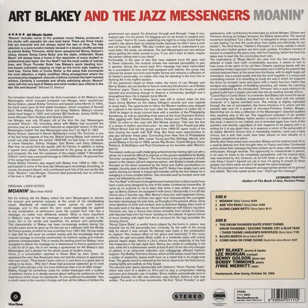 Art Blakey & The Jazz Messengers - Moanin' (180 грам, Альбом, Лимітоване, Перевидання, Ремастеринг) - фото №2