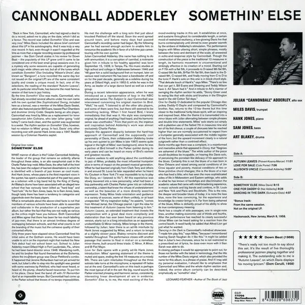 Cannonball Adderley - Somethin' Else (LP, Album, Reissue, Remastered, Stereo) - фото №3