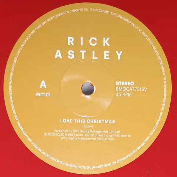 Rick Astley - Love This Christmas / When I Fall In Love (Красный, 45 об/мин, Сингл, Лимитированое) - фото №4