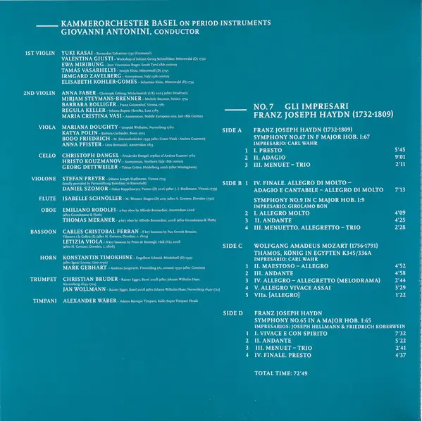 Joseph Haydn & Giovanni Antonini & Kammerorchester Basel - No. 7 __ Gli Impresari (2 платівки, 180 грам, Альбом, Лимітоване, Пронумерований) - фото №17
