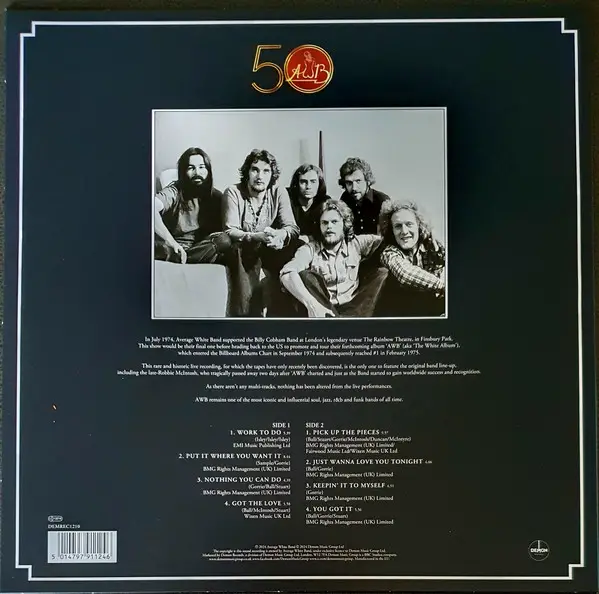 Average White Band - Live At The Rainbow Theatre, 1974 (Белый, Альбом, Record Store Day) - фото №4